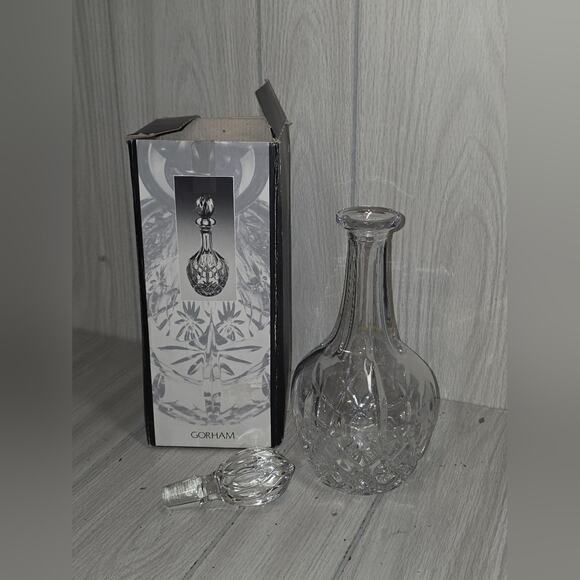 Vtg Gorham Clear Cut Crystal Decanter Ornate Stopper Original Box BarWare German - Picture 2 of 9